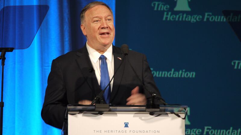 美国国务卿蓬佩奥22日表示,中国公司华为的扩张,是比原本设想更大更深层的挑战。(自由亚洲电台记者郑崇生摄)