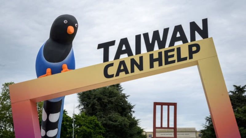 今年国际声援台湾加入世卫组织的声浪前所未有,但是台湾仍无法加入,图为瑞士日内瓦世卫组织会场前Taiwan Can Help的标语。(法新社)