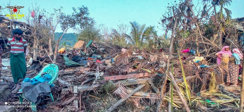 Thada village, Minbya township, Myanmar, following an overnight airstrike by junta forces, March 18, 2024. (AA Info Desk)