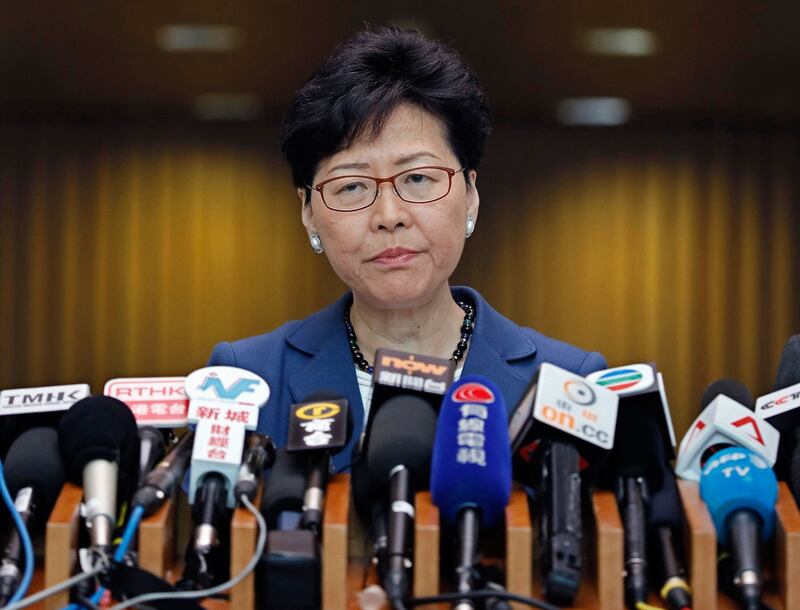 2019年6月10日,香港特别行政区行政长官林郑月娥举行新闻发布会。(美联社)