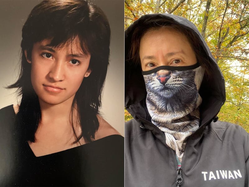 左图:萧美琴一年前在脸书形容跟风晒高中毕业照,她写下当时 #OberlinCollege 大学的招生口号:“一个人可以改变世界”吸引了她。她说,18岁那年,很天真,也很认真很热情的开始接触国际政治和社会政治正义议题。(萧美琴脸书); 右图:萧美琴接任台湾驻美代表时曾自称以“战猫”迎战中国战狼。(萧美琴脸书)