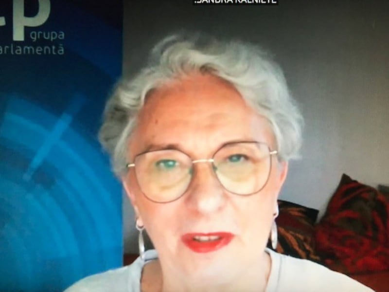 负责撰写报告的议员卡尼特(Sandra Kalniete) 强调,必须面对中国和俄罗斯的攻击。(蔡凌摄影)