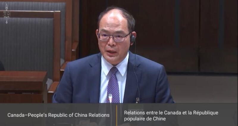 2022年11月1日,台北驻加拿大经济文化代表处代表曾厚仁在加拿大国会加中关系特别委员会听证会上发言,并回答了来自不同党派国会议员的提问。(国会影片截图)
