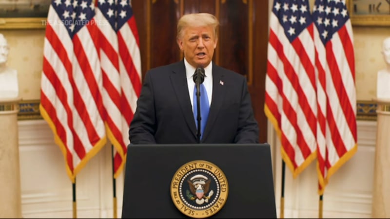 特朗普总统告别演说视频。(AP截图)