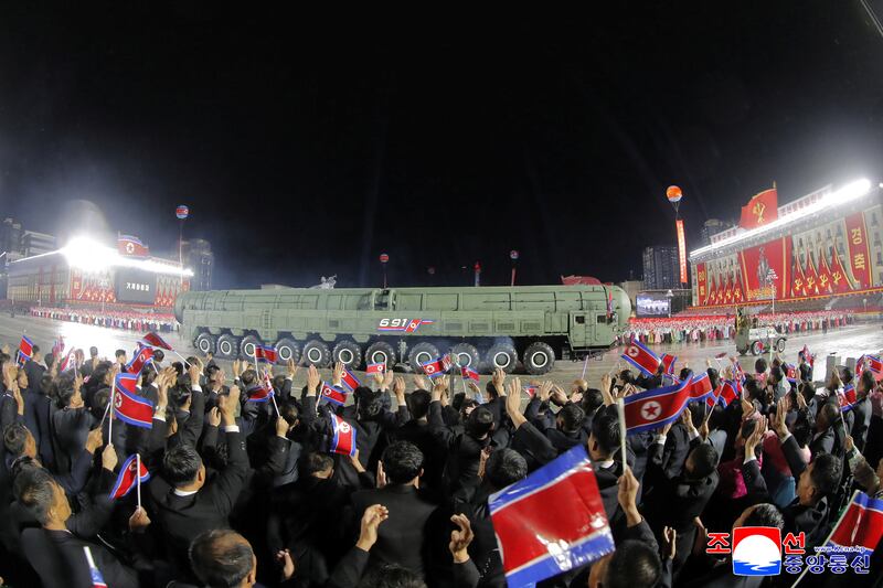 A military parade celebrates the 80th anniversary of the founding of the ruling Workers' Party of Korea in Pyongyang, North Korea, in this image released October 11, 2025 by the North Korean government.
