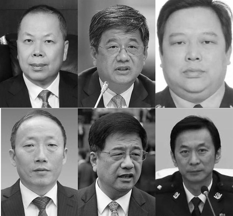 组合图片:近三年来,中国先后已有至少7名高官坠落或自缢身亡,左上起:陈奋健、操敬德、吴修远;左下起:黄勇、郑晓松、李志斌。(图片收集自网络)