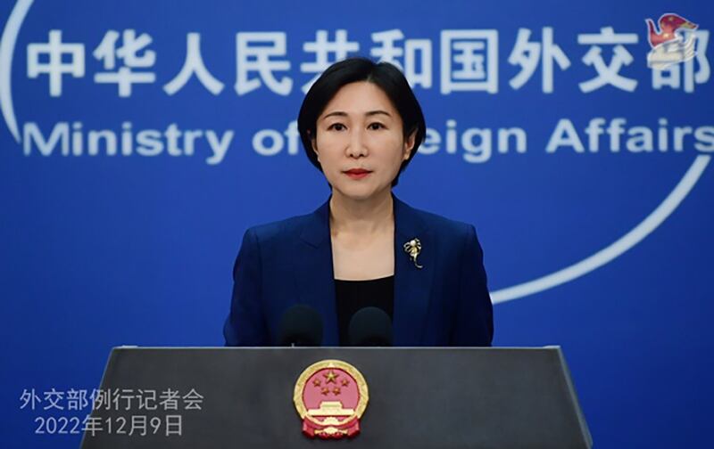 中国外交部发言人毛宁12月9日在北京举行的例行记者会上表示,“台湾问题纯属中国内政”,并要求美方“停止打‘台湾牌'搞‘以台制华'”,并威胁“中方将采取一切必要措施”。(中国外交部官网截图)