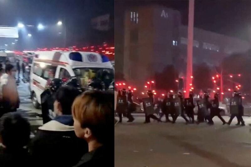 2023年1月7日,生产抗原检测试剂盒的重庆大渡口中元汇吉药厂数以百计的员工聚集在厂区游行抗议,并一度与警方发生冲突。(路透社)