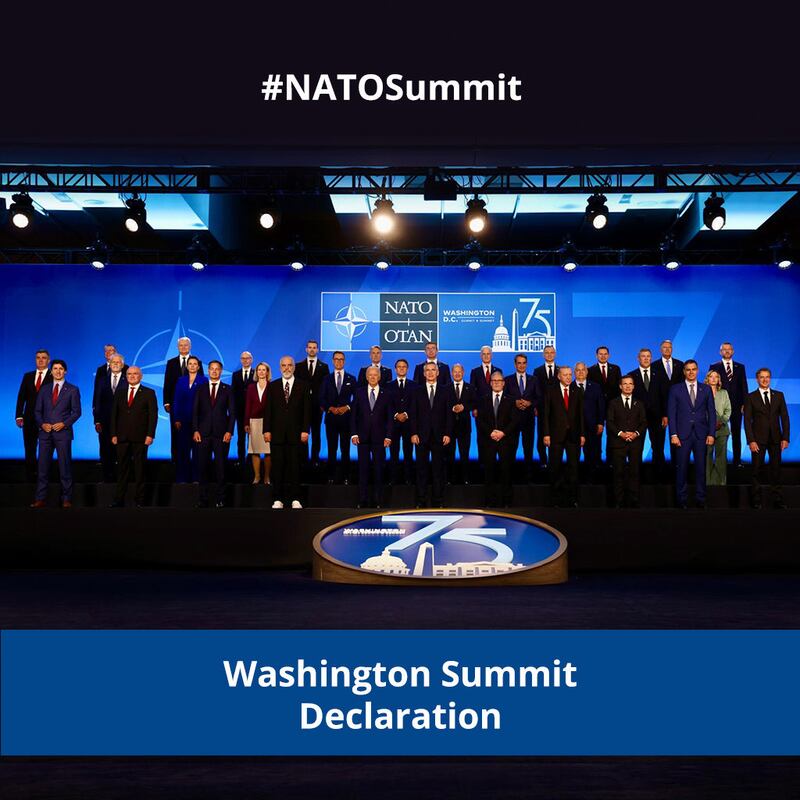 32個北約成員國的領導人周三在華盛頓舉行北約峰會。（北約X官方帳號）