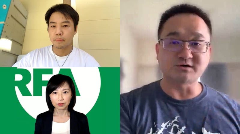 台湾联合国协进会常务理事曾琮恺(右)参与推动“台湾入联”的活动多年,近日他与推动“中华民国返联”的活动发起人林家兴(左上)对话,不论入联与反联,两人有共识要保卫台湾的自由民主。图撷取自视频采访片段。