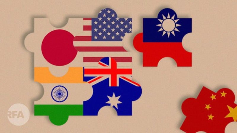 由美日印澳组成的举行“四方安全对话”(自由亚洲电台制图)