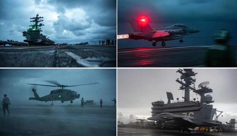 美国海军14日公布里根号在南海演训。(美国海军脸书)