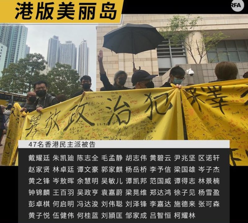 香港当局以“颠覆国家政权罪”起诉47名民主派人士(自由亚洲电台制图)