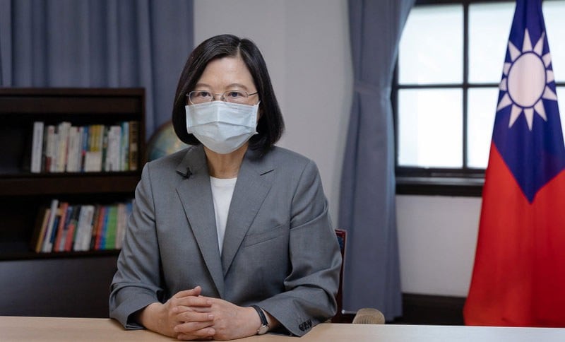蔡英文总统透过视频发表演说。（总统府提供）
