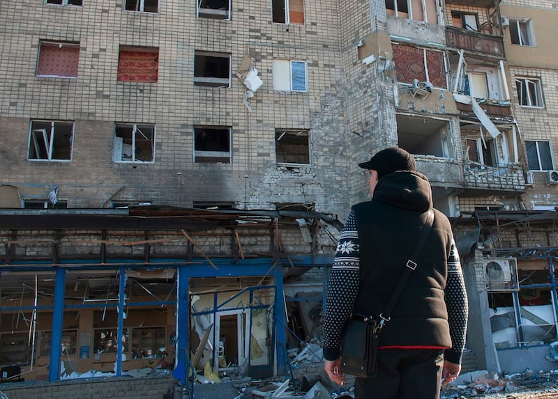 2022年3月15日毁于战火的乌克兰房屋(美联社)