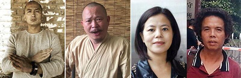 2014年发生在香港的占中行动,得到内地民众广泛支持。但数十名声援者遭到公安传唤及刑事拘留,甚至判刑。图为左起:北京艺术家王藏、追魂,广东女权工作者苏昌兰和维权人士陈启棠。(组合资料图片)