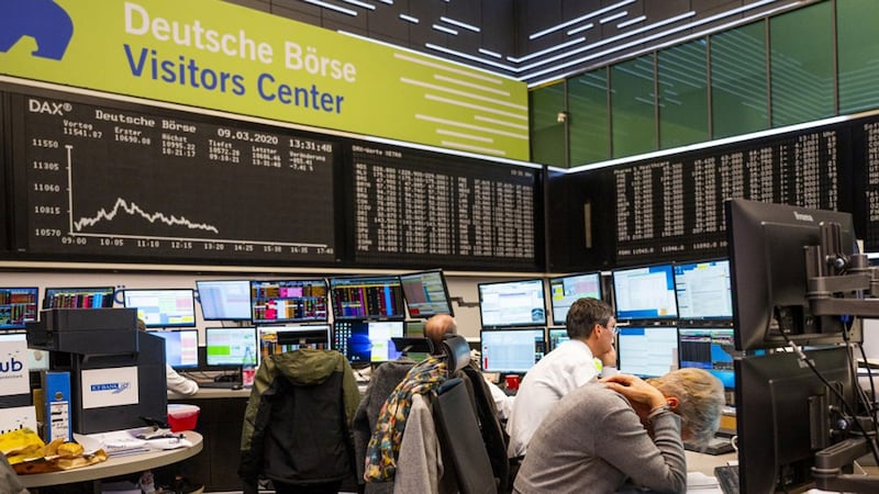 2020年3月9日,德国法兰克福证券交易所。(法新社)