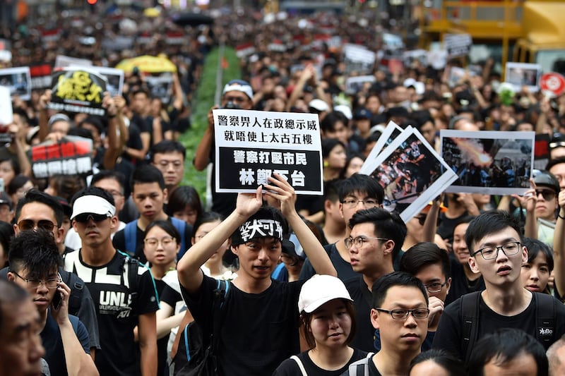 2019年6月16日，香港两百万人参加“6.16反送中”大游行，敦促港府撤回恶法。（法新社） 